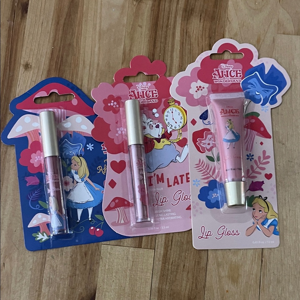 Disney Alice in Wonderland Pink and Blue Lip Gloss Trio